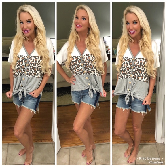 ❤️LAST 1! Animal Print Color Block Front Tie Top! - Picture 2 of 7